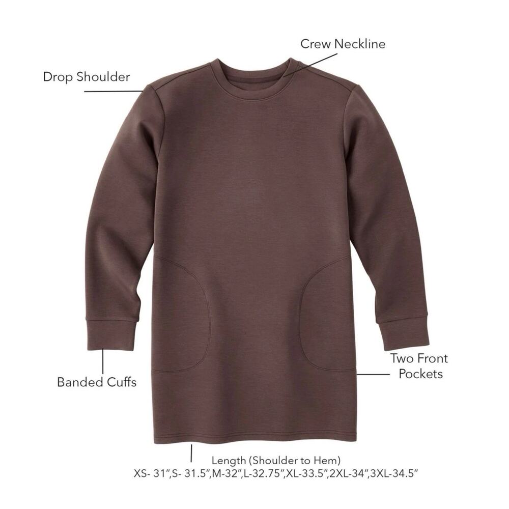 Members Mark Women's Pockets Long Sleeve Crewneck Luxe Dress Size Small Brown - Picture 5 of 10